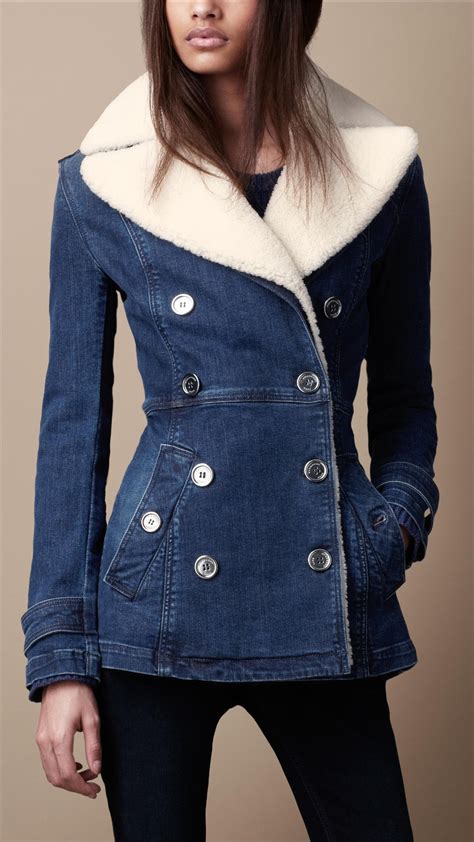 burberry brit shearling collar denim jacket|burberry shearling coats women's.